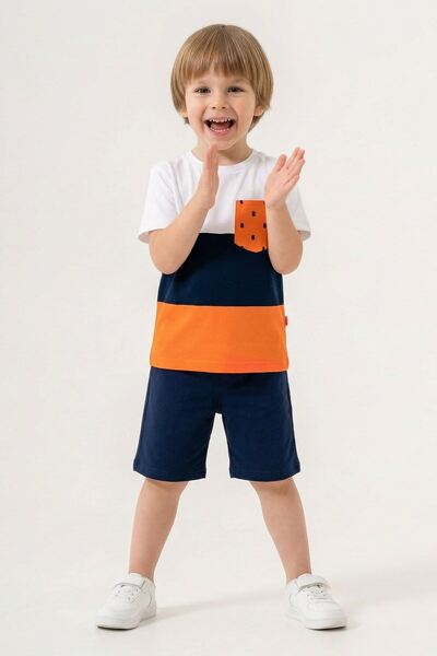 Haribo بدلة للأولاد باللون البرتقالي/الأزرق الداكن من القطن الممشط من الجبردين