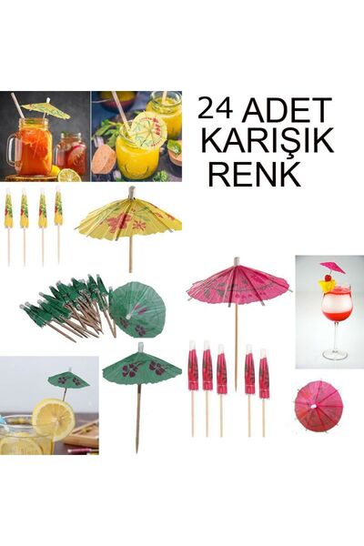 partidolu Hawaian Temalı Kokteyl Meyve Süsleme Şemsiye Kürdan Karışık Renk 24...