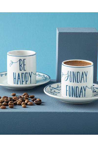 English Home Happy Sunday Porselen 4 Parça 2 Kişilik Kahve Fincan Takımı Laci...