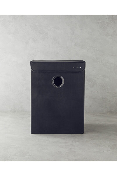 English Home Aluna Suni Deri Çamaşır Sepeti Siyah