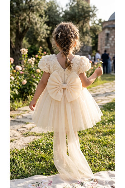 BİLGEN Style KIZ ÇOCUK ELBİSE BALON KISA KOL DETAY LI KUYRUKLU FİYONK PARTY D...