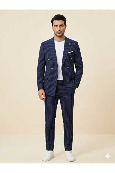 ATKGİYİM ATK Giyim Erkek Slim Fit Çizgili Kruvaze Takım ElbisE yeni trend tak...