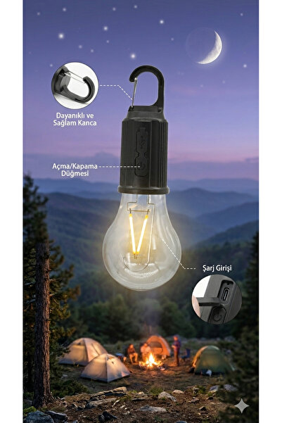 HGROUP Taşınabilir LED Ampul Lamba – USB ile Şarj Edilebilir 3 Kademeli Işık,...