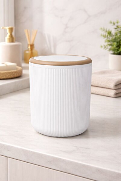 Okyanus Home Linea Due Kırık Beyaz Çizgili Yuvarlak Çöp Kovası