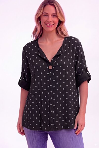 AYASOFYA OTANTIK Γυναικεία Ιταλική Μαύρη Πουά Με σχέδιο Λεπτομερής Μπλούζα με...