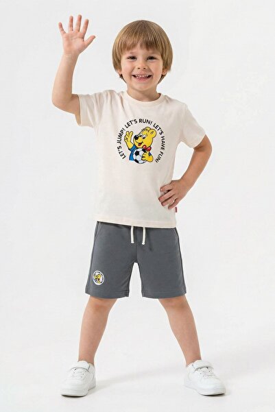 Haribo Boy's Combed Cotton Shorts Suit / Cream - Anthracite
