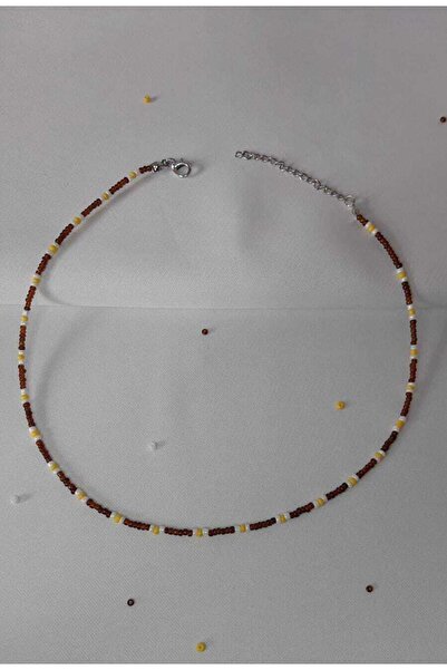 Handmade Kahverengi Kum Boncuk Kolye, Ayarlanabilir Kum Boncuk Kolye kahveren...