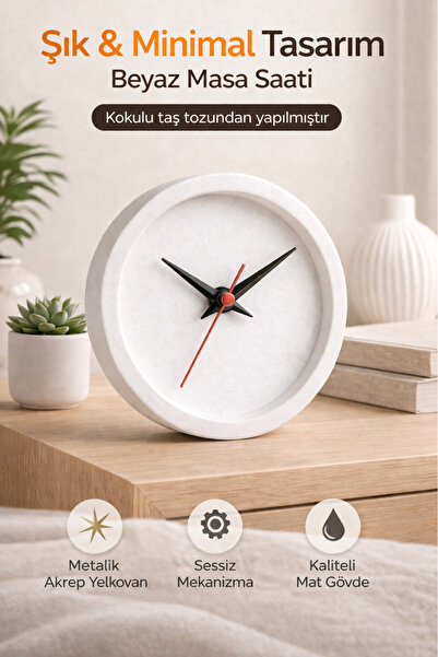 Sese Home Concept Modern Taş Tozu Masa Saati - Siyah Renk Dekoratif