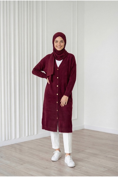 BENAHOLL Ζακέτα με μεταλλικά κουμπιά Alivia με μακριά γένια-KR5032 Βουργουνδία