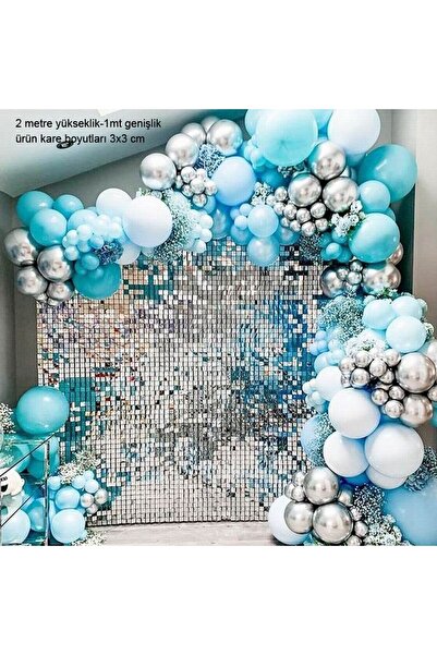 partidolu Aynalı Disko Gümüş Renk Kapı Perdesi Folyo Dekor Süsü 2 mt Yüksekli...