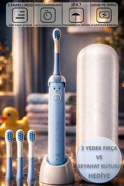 Mioji Oral B2 Kids Care Şarj Edilebilir Çocuk Diş Fırçası Mavi + 3 Yedek Başl...