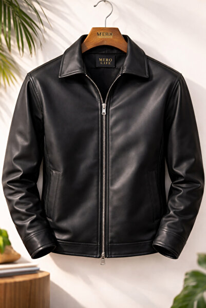 Mero Life Ανδρικό δερμάτινο μπουφάν και παλτό Old Money Seasonal Boxy Fit - Μ...