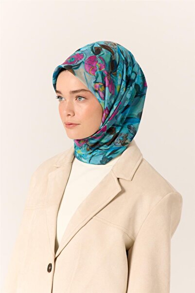 Silk Home Λεπτό βαμβακερό μαλακό κασκόλ με μπλε-βρεφικό μπλε σχέδιο, αντιολισ...