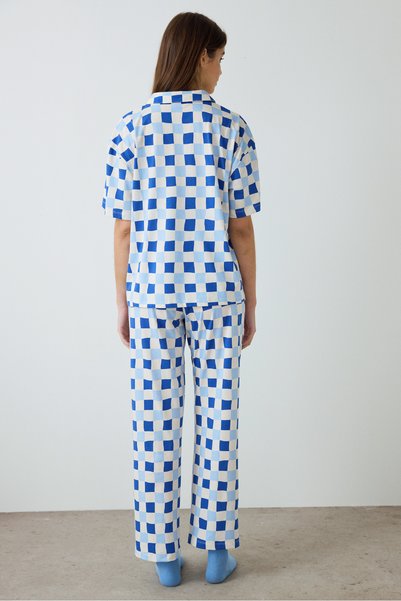 Penti Ekoseli Rhea Gingham Gömlek Yaka Pamuklu Kısa Kollu Pijama Takımı