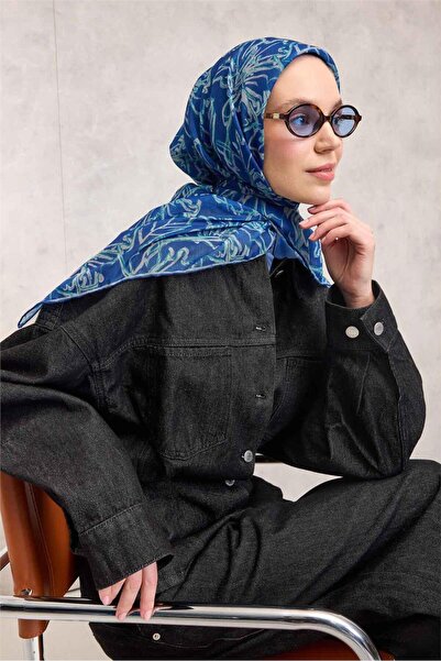 Silk Home Βαμβακερό πολυεστερικό μαλακό κασκόλ Σκούρο μπλε με σχέδιο λίλιουμ,...