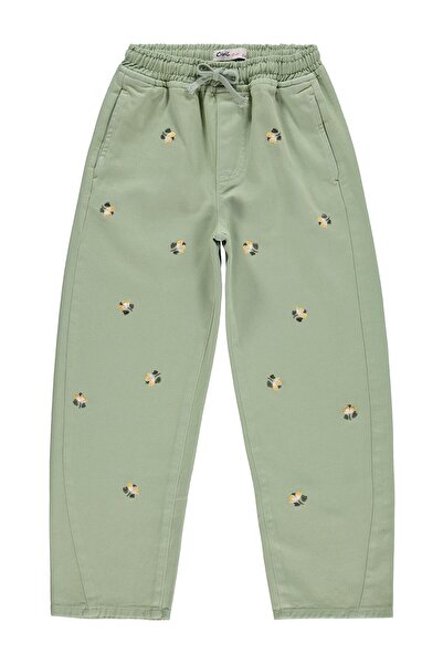 Civil Girls Pantaloni brodați cu flori pentru vârsta 10-13 ani - Verde