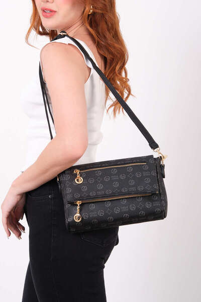 Morpelikan Γυναικείο Portfolio με μοτίβο μονόγραμμα - Τσάντα ώμου χιαστί με 4...