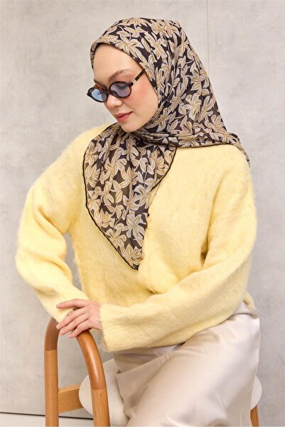 Silk Home Βαμβακερό πολυεστερικό μαλακό κασκόλ Σκούρο Μαύρο με σχέδιο Flora Α...