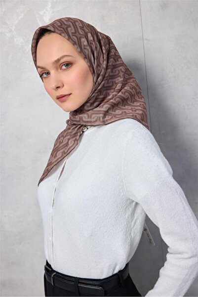 Silk Home Μαλακό κασκόλ από βαμβακερό πολυεστέρα Γεωμετρικό σχέδιο Milk Coffe...