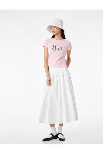 Koton Βαμβακερό μπλουζάκι με κοντό μανίκι με λαιμόκοψη