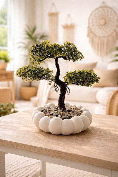 Lineva Beyaz Bubble Saksıda Yapay Bonsai Ağacı Dekoratif Saksı Çiçeği Ev Ofis...