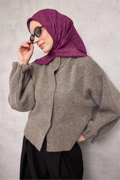 Silk Home Μαλακό κασκόλ από βαμβακερό πολυεστέρα Γεωμετρικό σχέδιο Μωβ 90x90