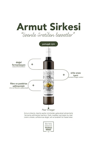 Organik Teyze Sevinç Teyze Armut Sirkesi 500ml - Doğal Fermantasyon, Katkısız, Çiğ İçimlik, Pear Vinegar