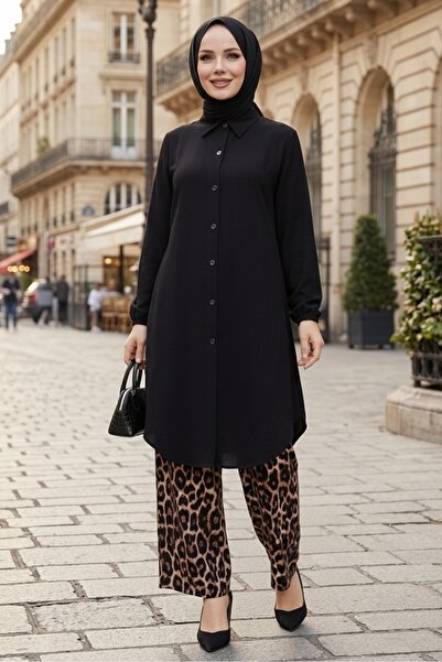 Bestenur Larya Woven Viscose Double Set 1577 - Μαύρο