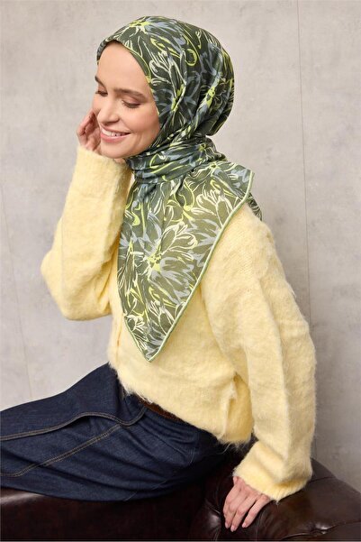 Silk Home Φουλάρι από βαμβάκι και πολυεστέρα Πράσινο-Φωσφορικό Κίτρινο Γκρι Κ...