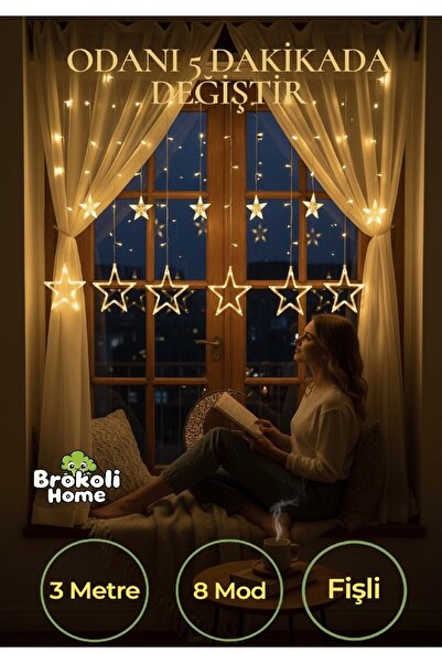 Brokoli Home 3 Metre Yıldız Led Işık 8 Fonksiyonlu Yıldız Dekoatif Işık Fişli...