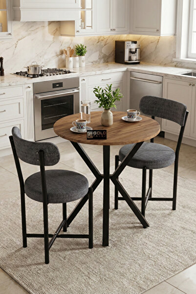 GOLDFALEZ Mutfak Masası 70 Çap Yuvarlak 2 Sandalyeli Masa Takımı Modern Set B...