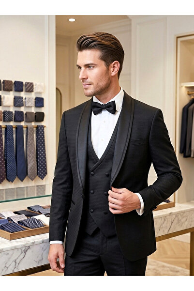 crispino Ανδρικό μαύρο σμόκιν - Σακάκι και γιλέκο για γαμπρό
