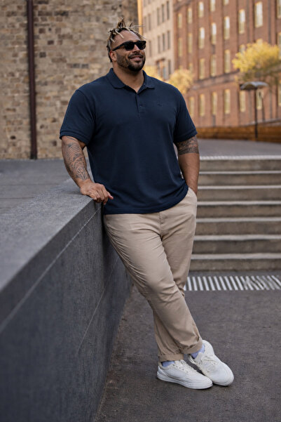 Maccali Ανδρικό μπλουζάκι με μεγάλο μέγεθος Loose Basic Navy Blue Polo Collar