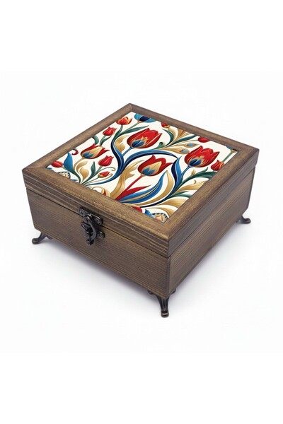 sharp&art Wooden Jewelry and Key Storage Boxes, Ceramic Tiles and Velvet Lini...