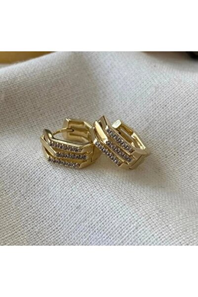 İNİTİUM Premium Paslanmaz Çelik Zirkon Taşlı 14K Altın Kaplama Gold Küpe