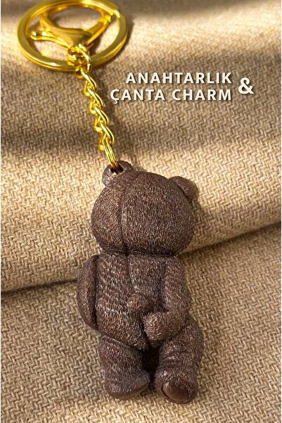 Epoksi Ayıcık Anahtarlık & Çanta Charm | El Yapımı, Kahverengi/Altın, Hediyelik