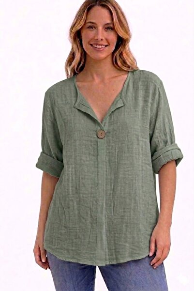 AYASOFYA OTANTIK Γυναικείο ιταλικό χακί με λεπτομέρεια με κουμπιά 3/4 μανίκια...