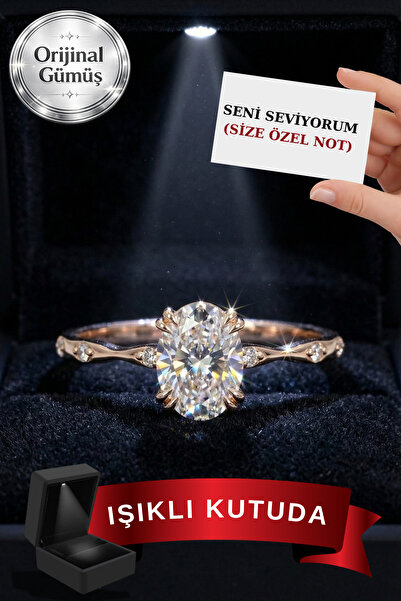 CARAT STONE PIRLANTA IŞILTILI MİNİMAL IŞIKLI KUTUDA GÜMÜŞ OVAL YÜZÜK