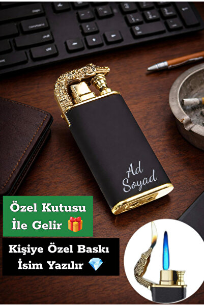 TrendÜrünlerim Kişiye Özel İsimli Tasarım Hediyelik Timsah Başlıklı Çift Çakmak