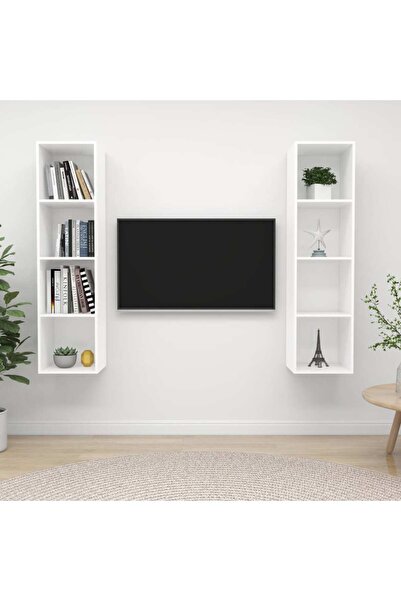 Concept Dulapuri TV montaj pe perete, 2 buc., alb extralucios, PAL