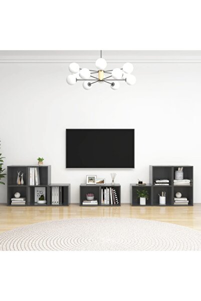 Concept Set de dulapuri TV, 8 piese, gri extralucios, PAL