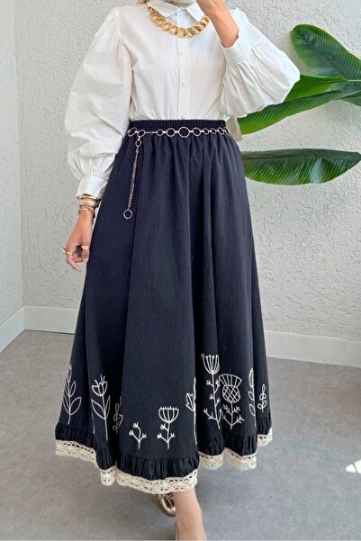 Modamorfo Φούστα με δαντέλα και ελαστική μέση - μπλε