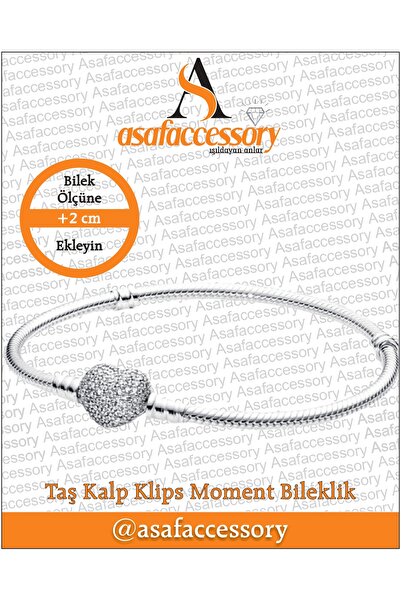 asaf Taşlı kalp klips charm takılabilir bileklik | gümüş kaplama