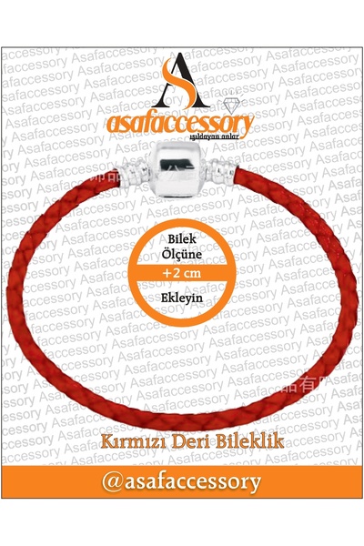 asaf Moments kırmızı deri bileklik logolu