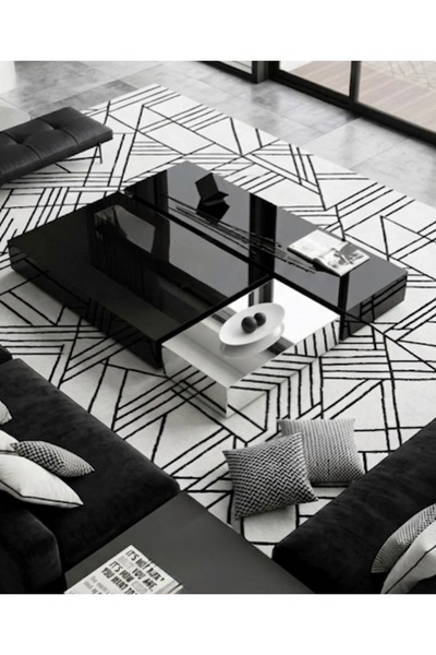 LUXURY VİLLA LUXURY SİYAH CAMLI GÜMÜŞ AYNALI DEKORATİF ORTA SEHPA 100X130 YÜK...