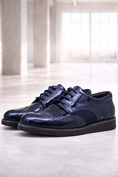 Rakerplus Ανδρικά νεανικά σχολικά παπούτσια με λουστρίνι Navy Blue με κορδόνια