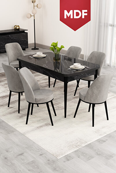 Canisa Nix Serisi Açılabilir 70x114 MDF Siyah Mermer Desen Mutfak Masası Takı...