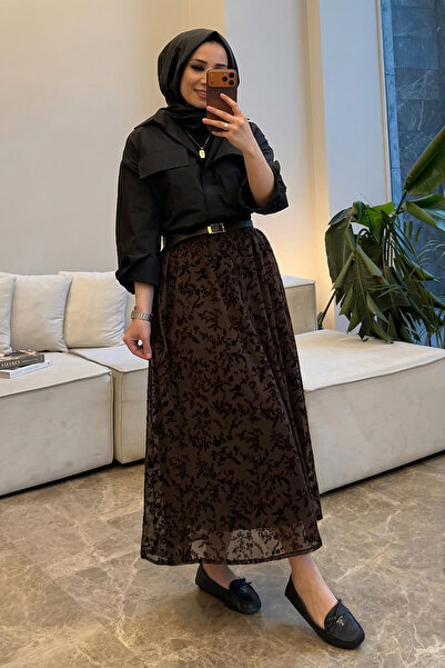 Suede Style 6424 - Fusta de damă confortabilă și elegantă din tul cu dantelă