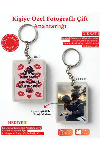 SERYAS DESIGN Ride Safe Fotoğraflarlı Anahtarlık Kişiye Özel Sevgiliye Hediye...