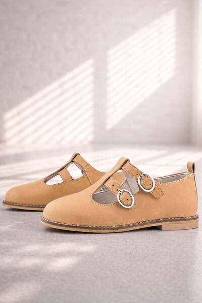 Rakerplus Pantofi balerini T-Bar pentru fete, din piele naturală, cu cataramă...